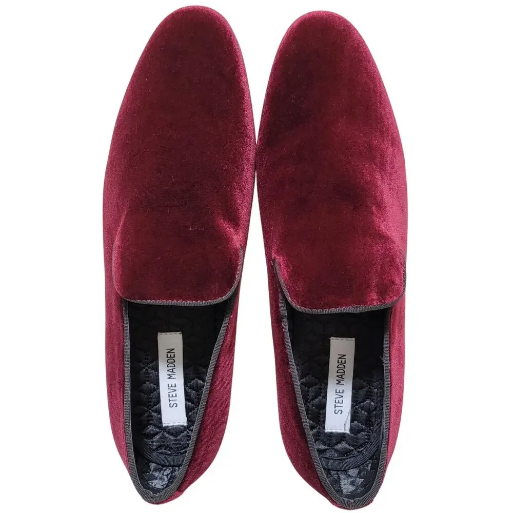 Steve Madden Men Laight Slip On Smoking Loafers Size US 9.5M Wine Red Velvet
